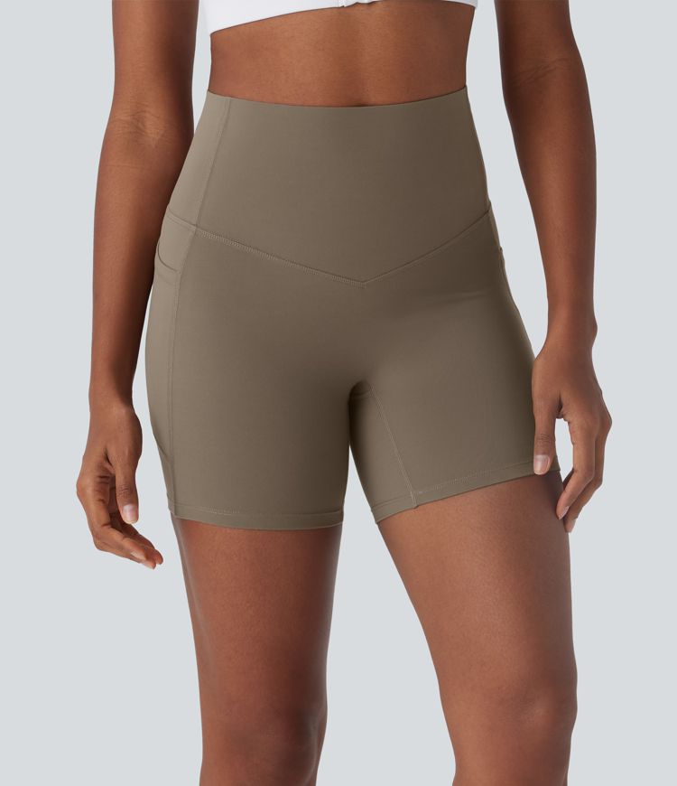 Halara UltraSculpt™ - Formende Workout-Shorts mit hohem Bund, Seitentaschen, Bauchkontrolle und integrierter Unterwäsche - antibakteriell, 12,7 cm