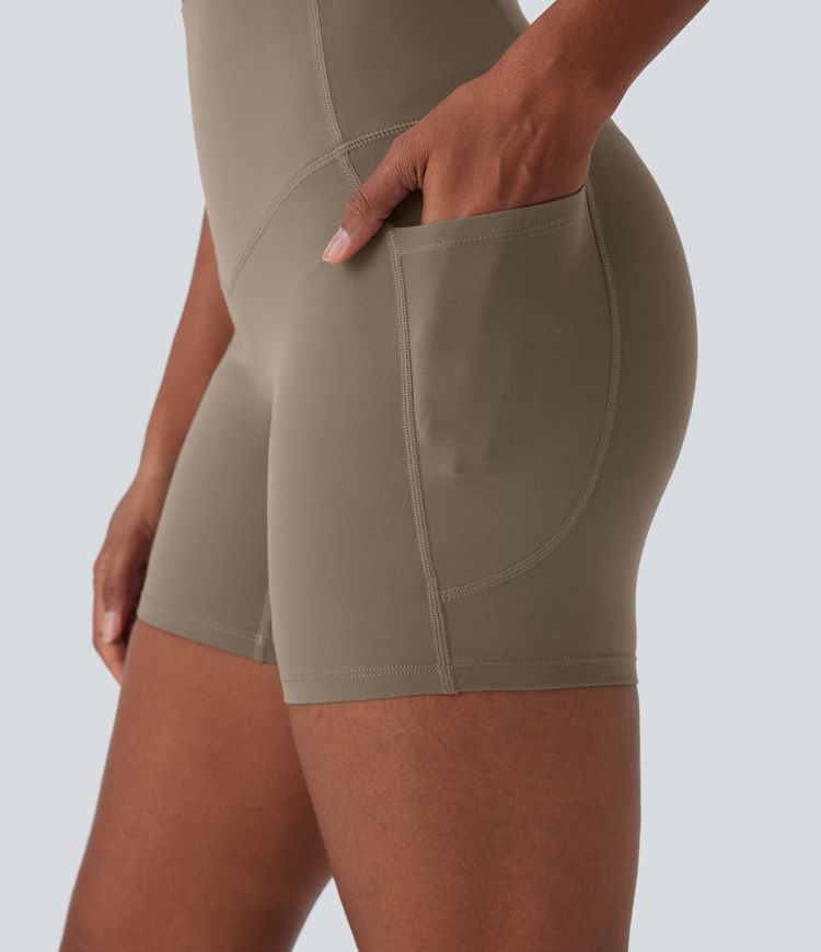 Halara UltraSculpt™ - Formende Workout-Shorts mit hohem Bund, Seitentaschen, Bauchkontrolle und integrierter Unterwäsche - antibakteriell, 12,7 cm