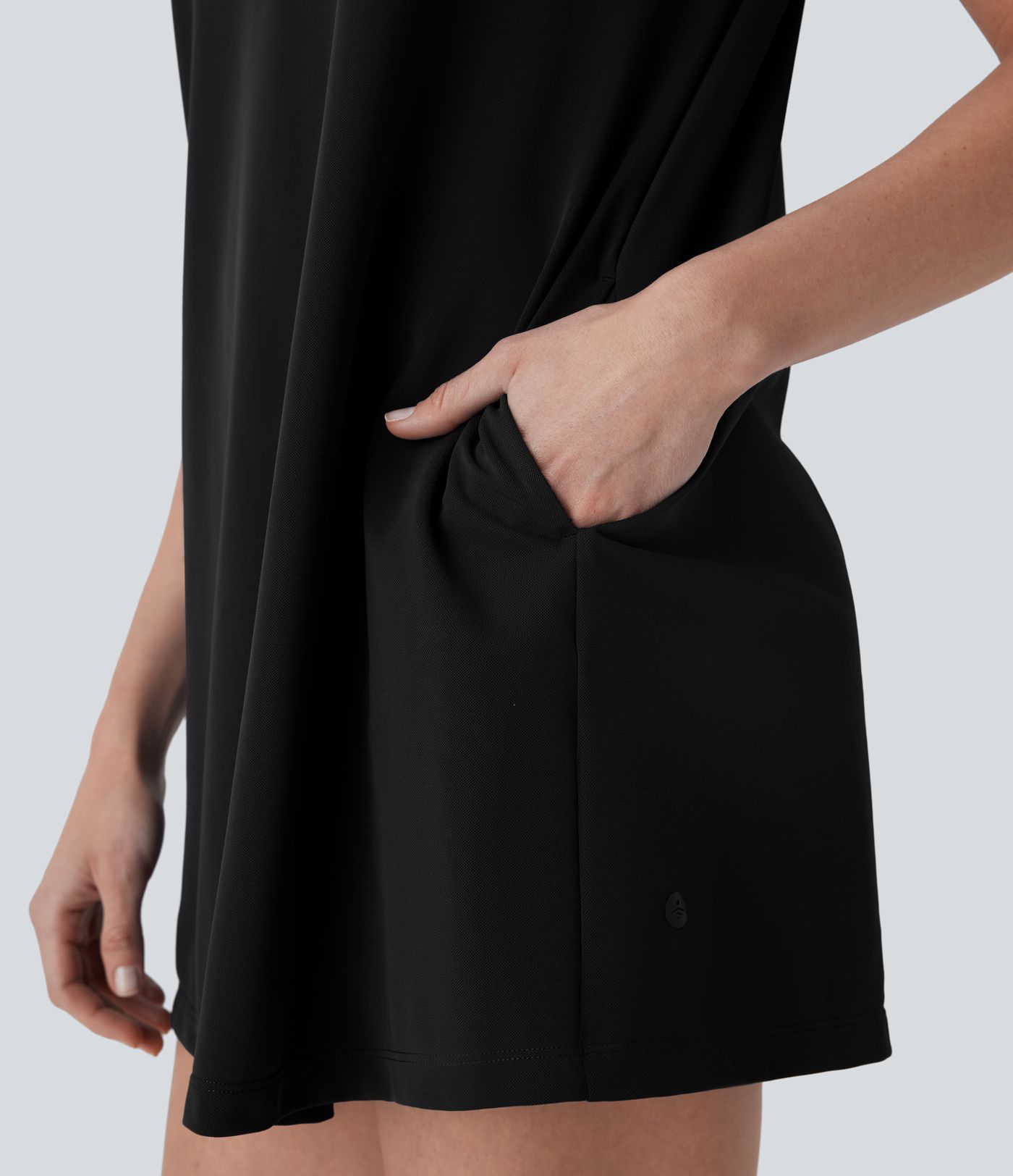 Polo V Neck Short Sleeve Cool Touch Mini Casual Dress with Pockets