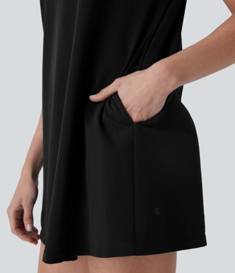 Polo V Neck Short Sleeve Cool Touch Mini Casual Dress with Pockets