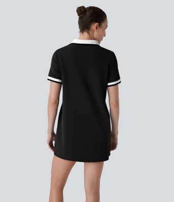 Polo V Neck Short Sleeve Cool Touch Mini Casual Dress with Pockets