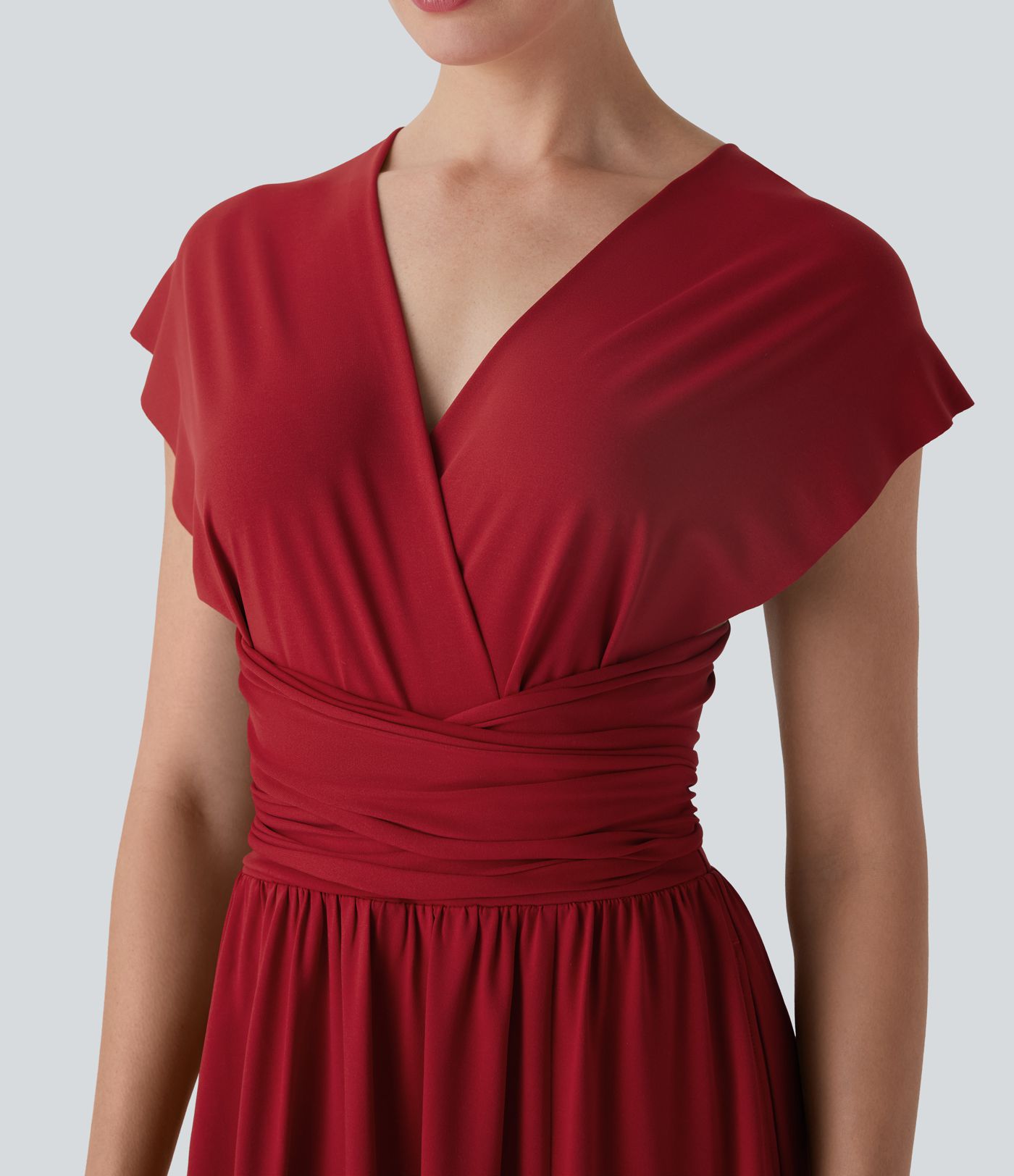 V Neck Short Sleeve Tie Back Maxi Dress with Pocket