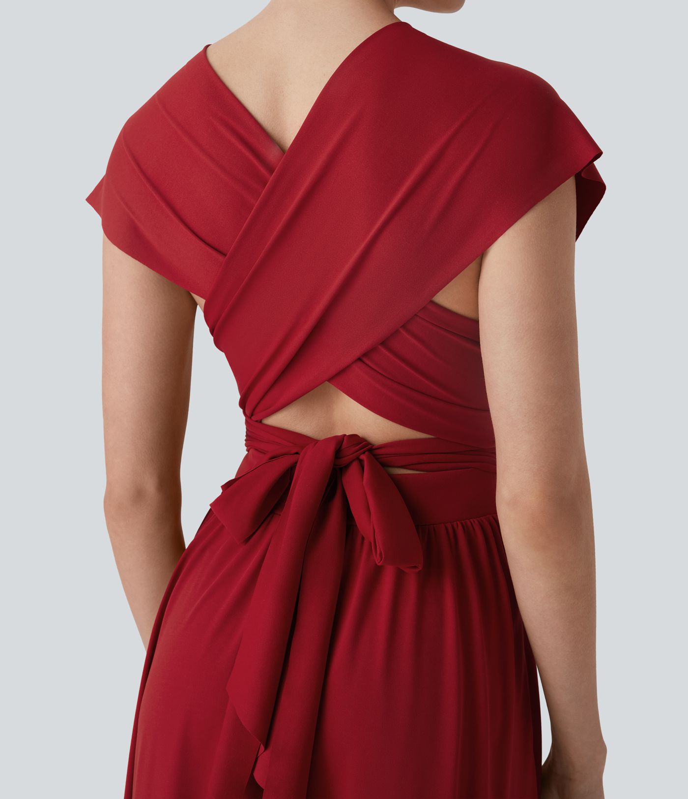 V Neck Short Sleeve Tie Back Maxi Dress with Pocket