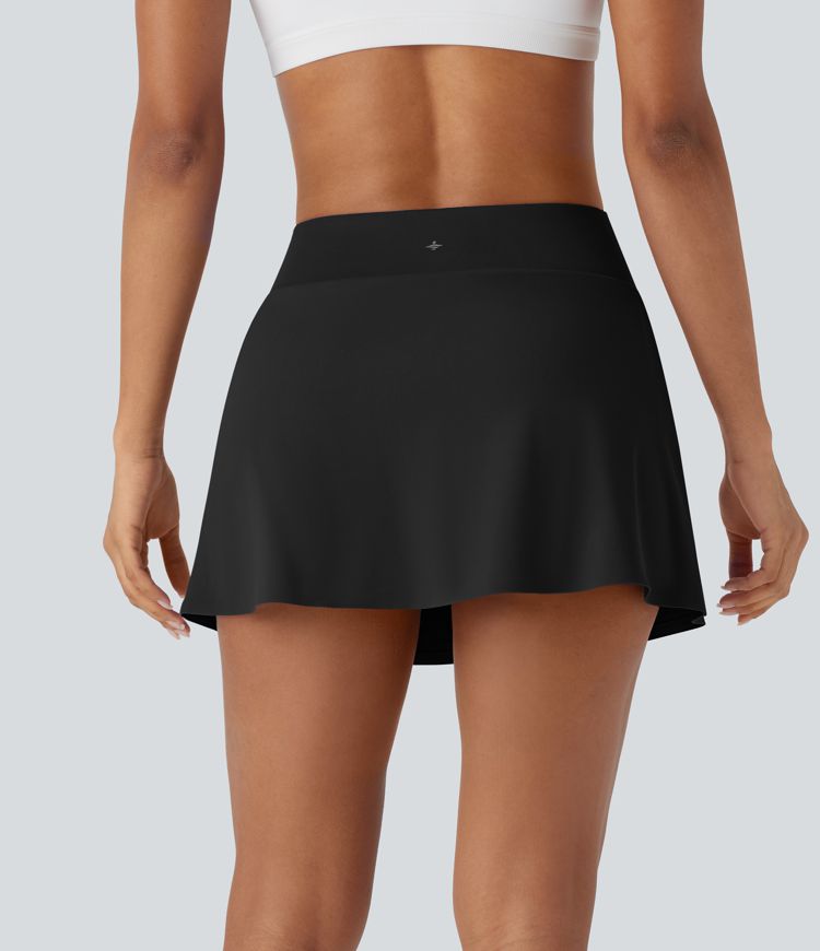 Hoch taillierter 2-in-1-Mini-Tennisrock mit geteiltem Farbblock und Seitentasche