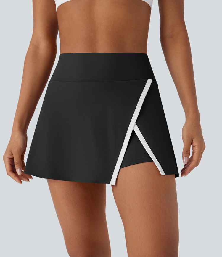 Hoch taillierter 2-in-1-Mini-Tennisrock mit geteiltem Farbblock und Seitentasche