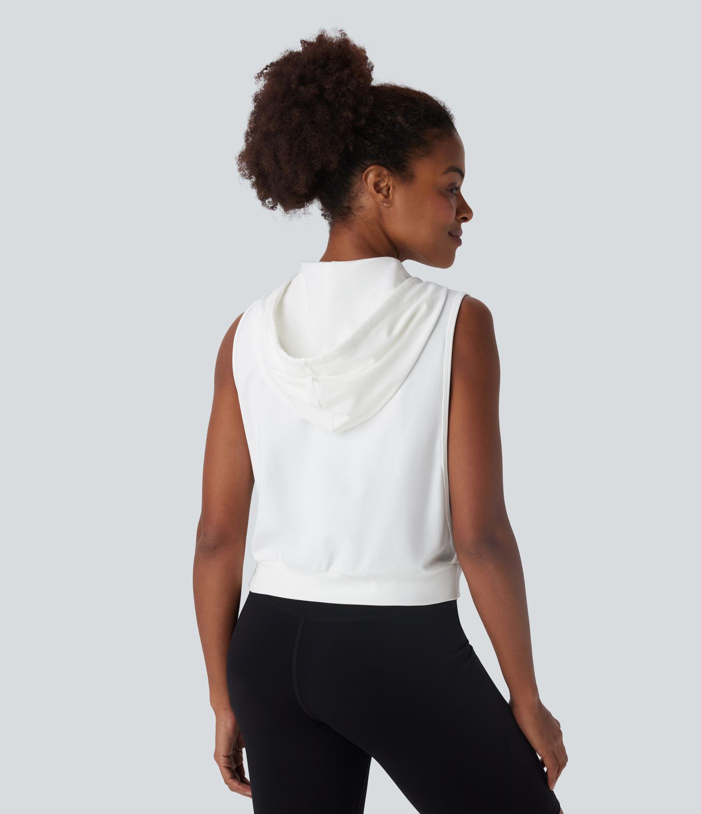 Hooded Drawstring Sleeveless Cropped Running Tank Top