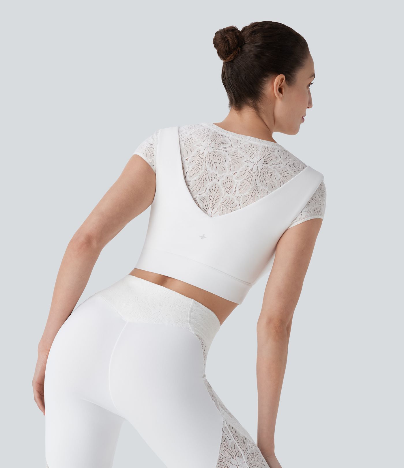 Softlyzero™ Contrast Lace Short Sleeve Cropped Yoga Sports Top-UPF50+