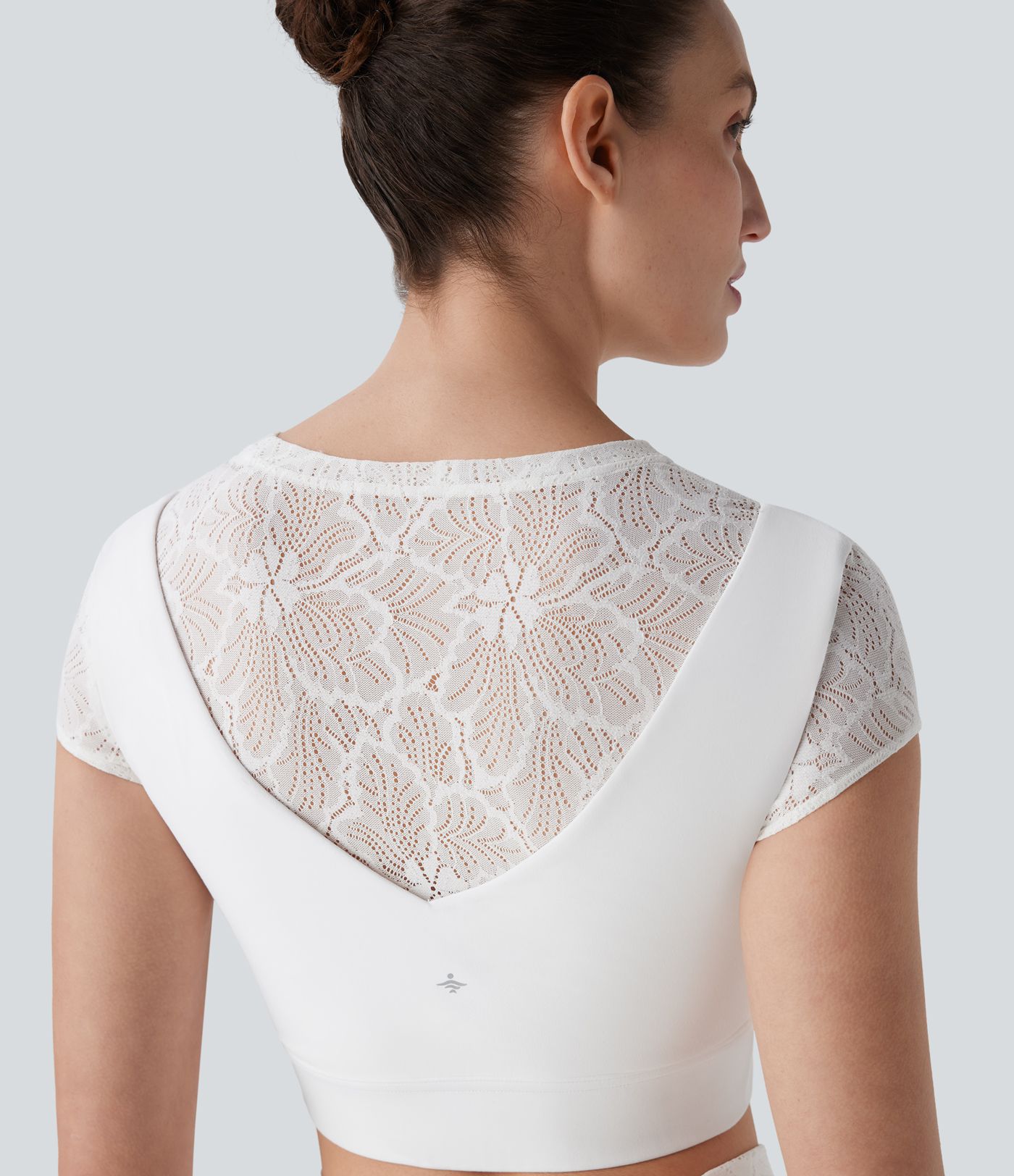Softlyzero™ Contrast Lace Short Sleeve Cropped Yoga Sports Top-UPF50+
