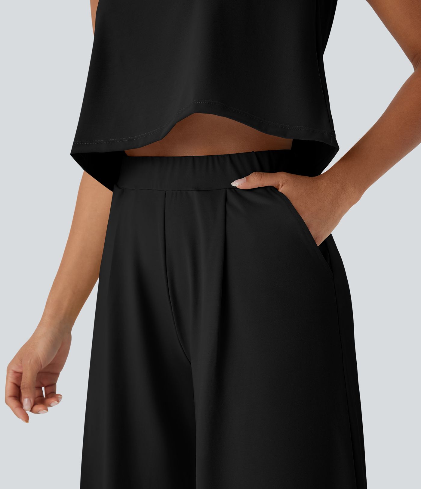 Sleeveless Top and Capri Wide Leg Pants Set with Pockets