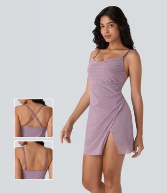 Gerafftes Mesh-Overlay Mini-Schlüpferkleid