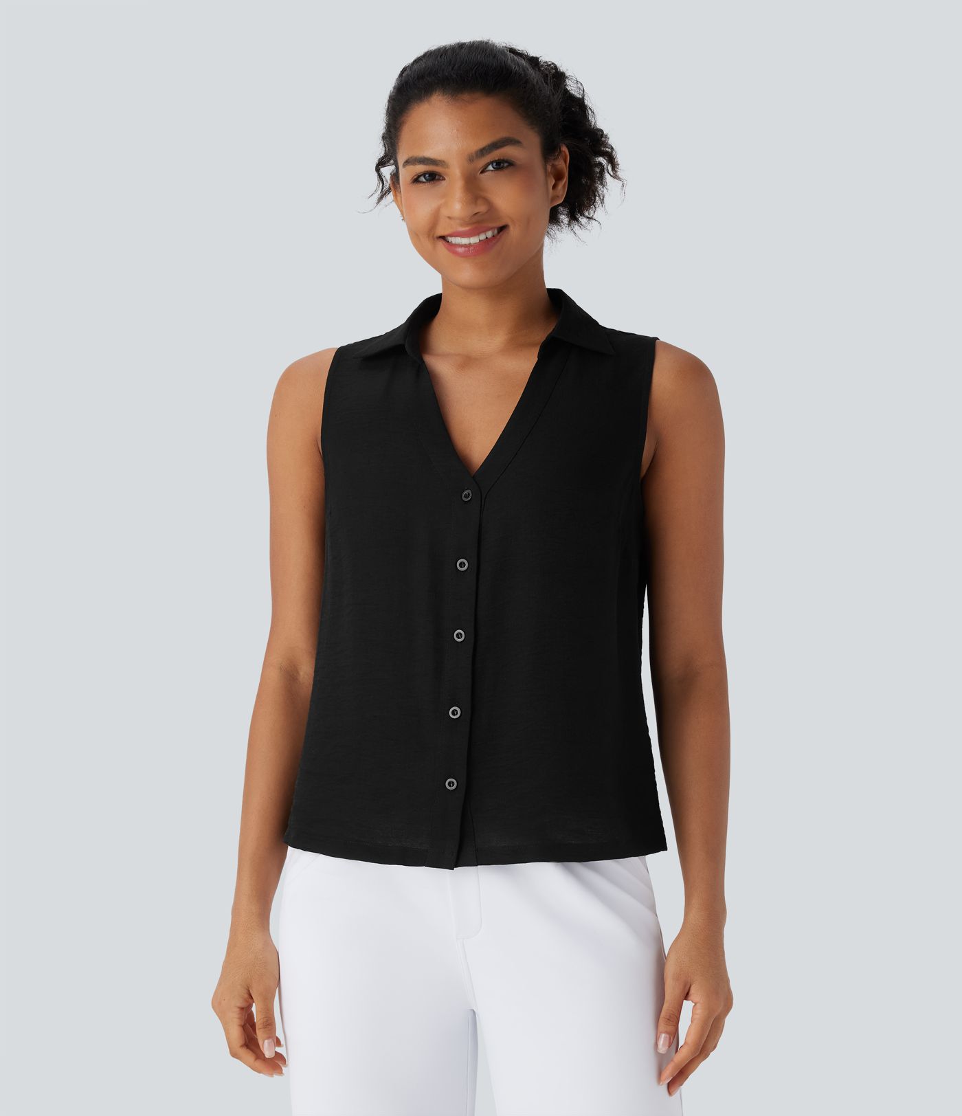 Ärmelloses Arbeitshemd mit Knopfleiste und V-Ausschnitt