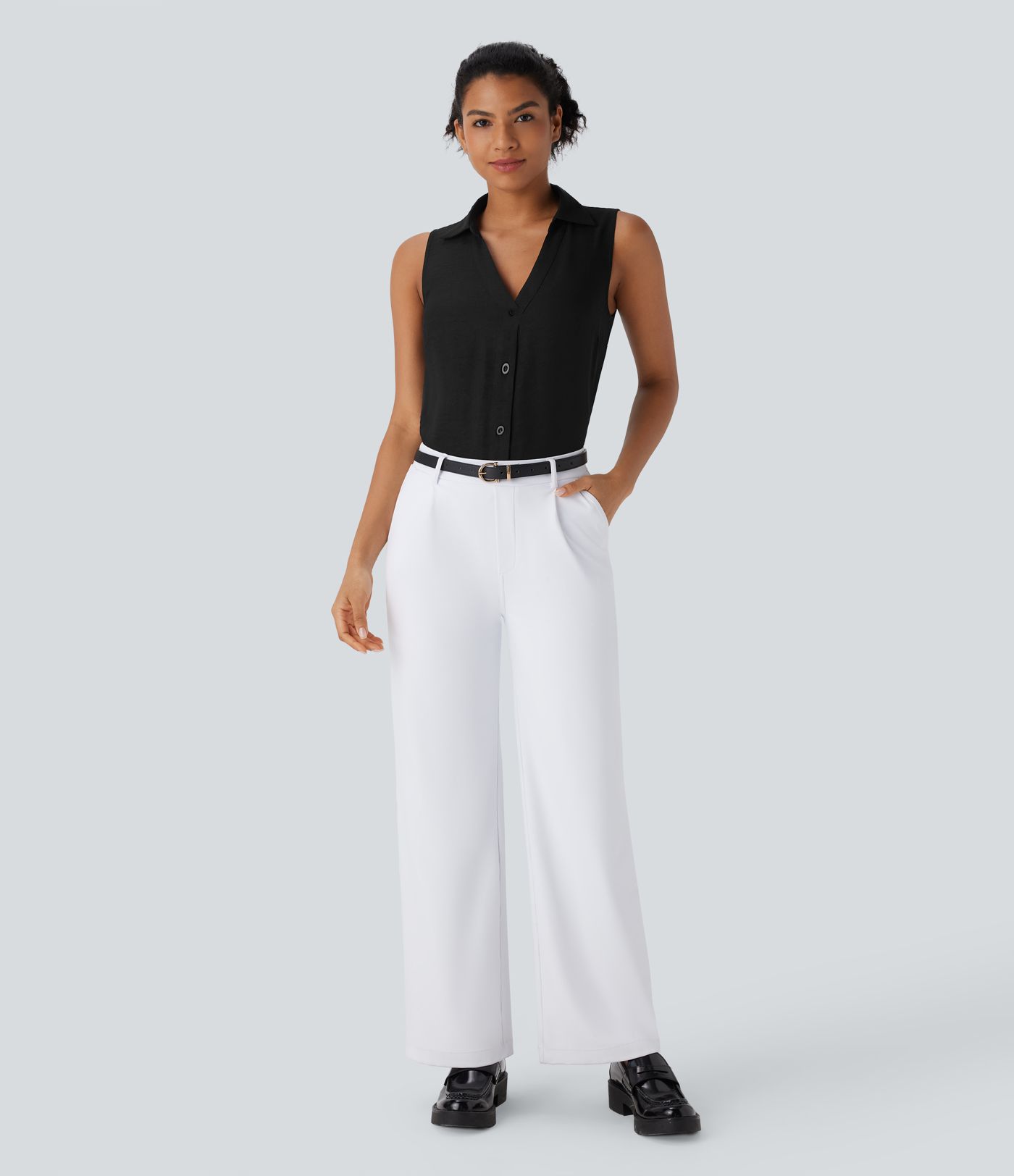 Ärmelloses Arbeitshemd mit Knopfleiste und V-Ausschnitt