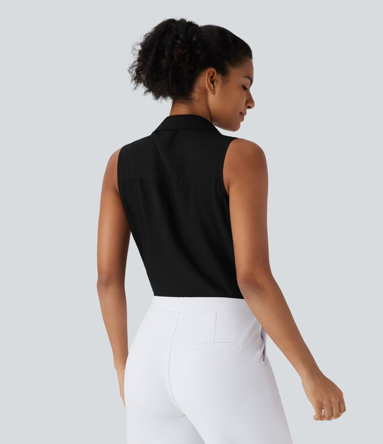 Ärmelloses Arbeitshemd mit Knopfleiste und V-Ausschnitt