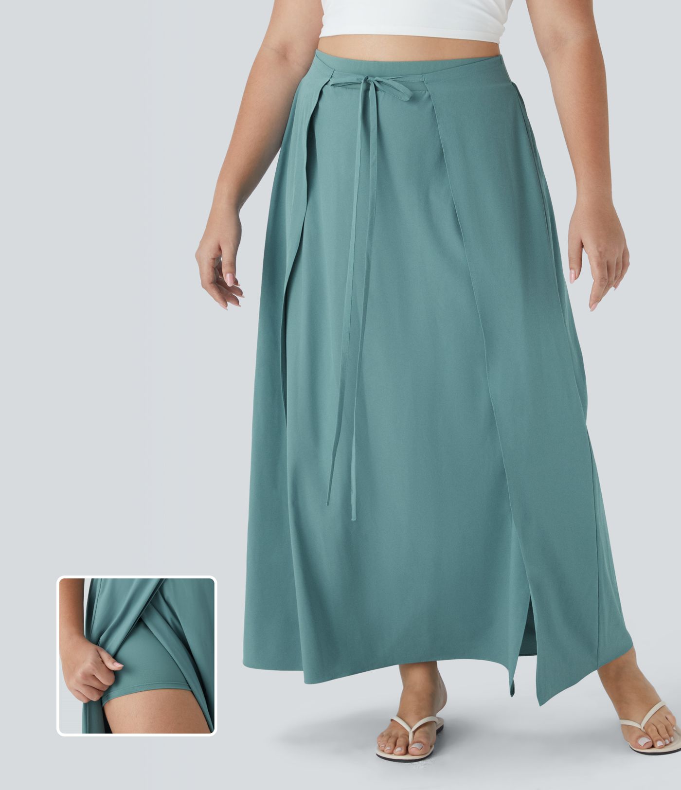 Breezeful™ High Waisted Tie Front Split Flowy 2-in-1 Maxi Quick Dry Casual Plus Size Skirt