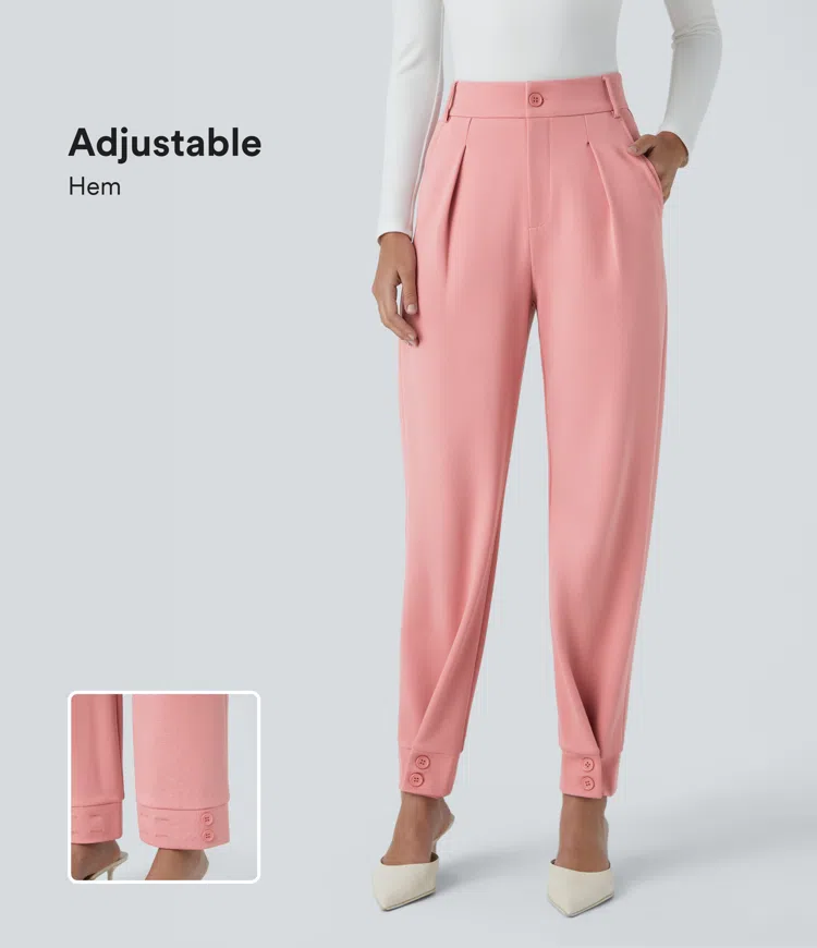Halara Flex™ high-waist side pocket adjustable button bottom workwear tapered pants