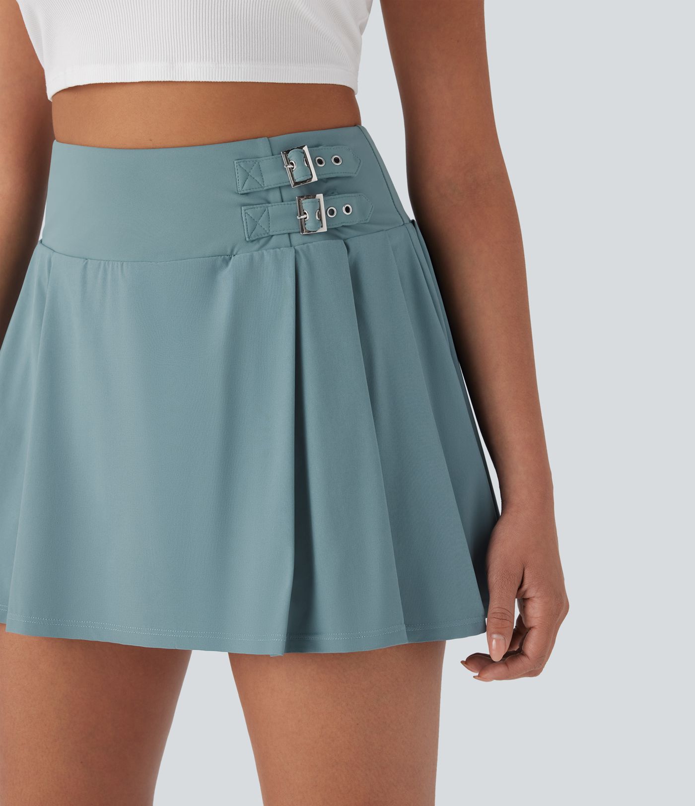 Breezeful™ High Waisted Decorative Buckle 2-in-1 Pleated Quick Dry Mini Casual Skirt