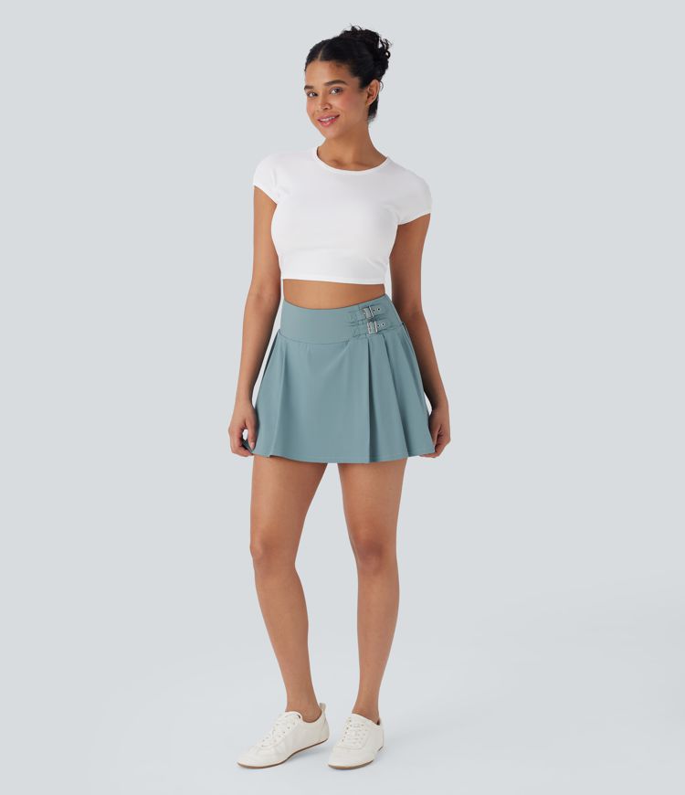 Breezeful™ High Waisted Decorative Buckle 2-in-1 Pleated Quick Dry Mini Casual Skirt