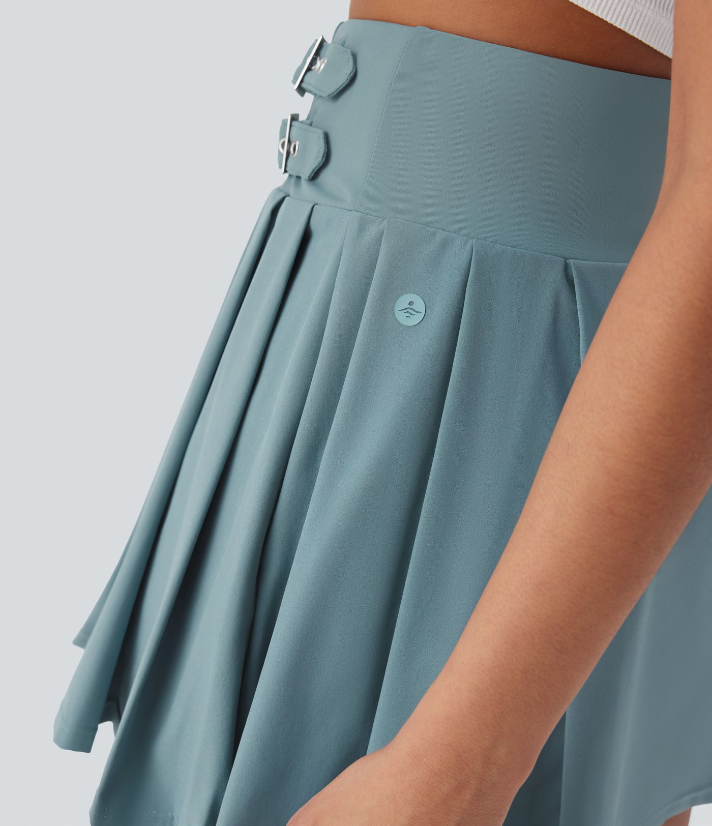 Breezeful™ High Waisted Decorative Buckle 2-in-1 Pleated Quick Dry Mini Casual Skirt