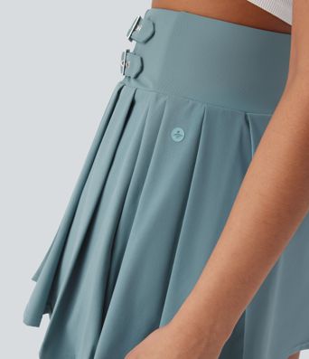 Breezeful™ High Waisted Decorative Buckle 2-in-1 Pleated Quick Dry Mini Casual Skirt