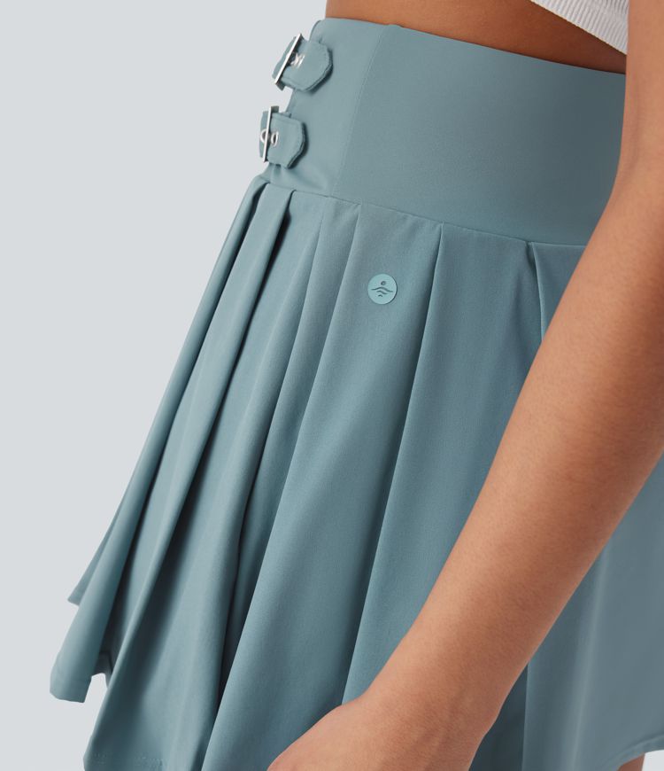 Breezeful™ High Waisted Decorative Buckle 2-in-1 Pleated Quick Dry Mini Casual Skirt