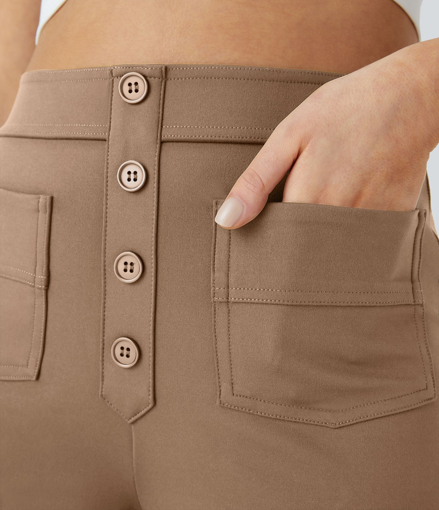 Pantalones pierna recta múltiple bolsillo botón tiro alto