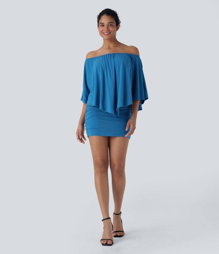 Off Shoulder Ruffle Hem Bodycon Mini Casual Dress