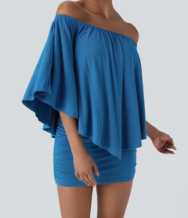 Off Shoulder Ruffle Hem Bodycon Mini Casual Dress