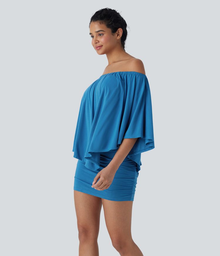 Off Shoulder Ruffle Hem Bodycon Mini Casual Dress