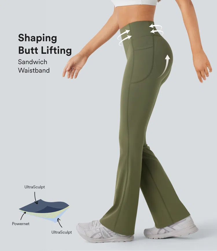 Halara UltraSculpt™ SoCinched High Waisted Scrunch Butt Lifting Tummy Control Side Pocket Shaping Yoga Bootcut Leggings