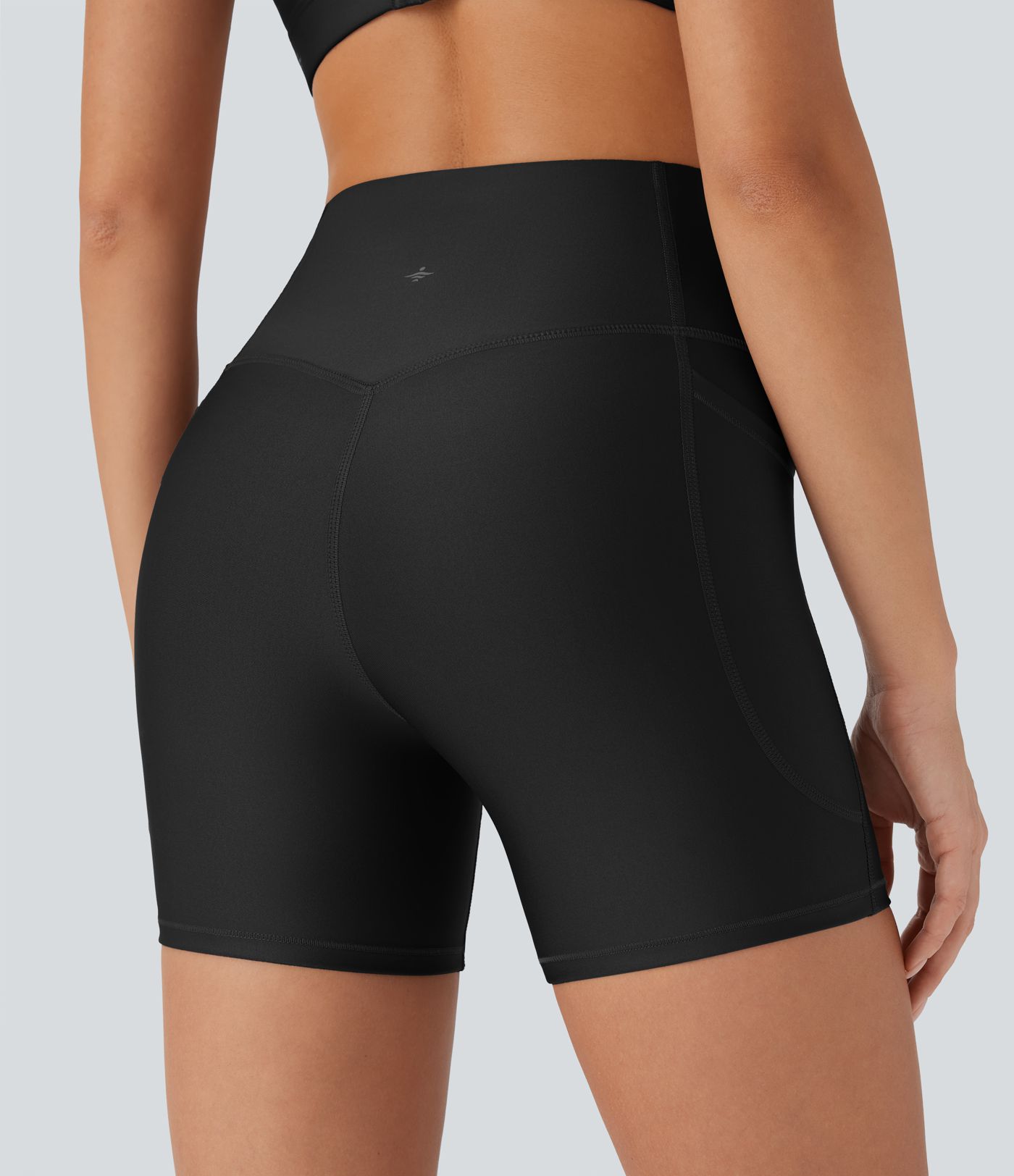 High Waisted Tummy Control Pocket Sheen Running Biker Shorts 5''