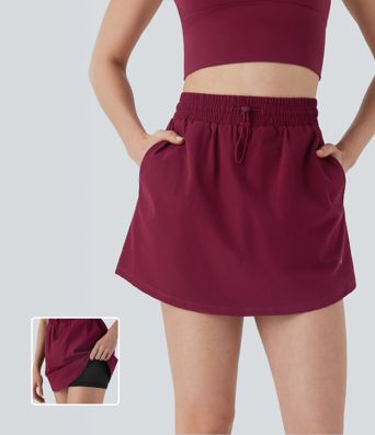 Minifalda de yoga 2 en 1 de tiro alto con cordón y bolsillos