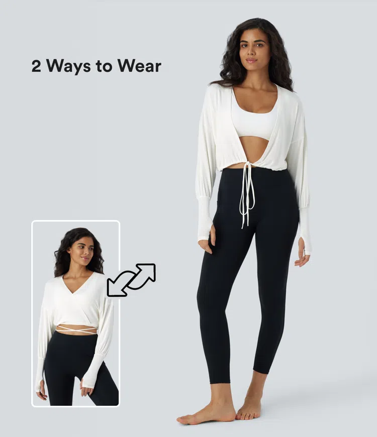 V-neck wrapping thumb hole casual sports top