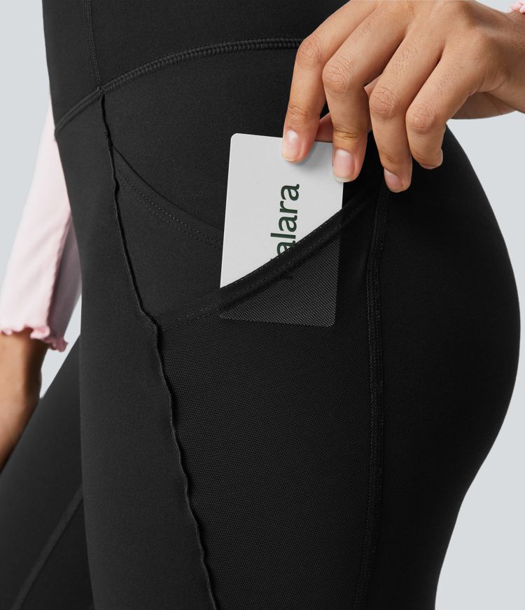 Softlyzero™ Legging Yoga Longueur Cheville à Taille Haute avec Poches Latérales Ourlet Fendu et Bordures Laitue