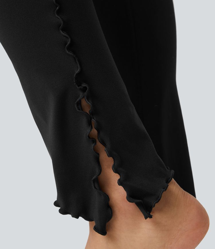 Softlyzero™ Legging Yoga Longueur Cheville à Taille Haute avec Poches Latérales Ourlet Fendu et Bordures Laitue