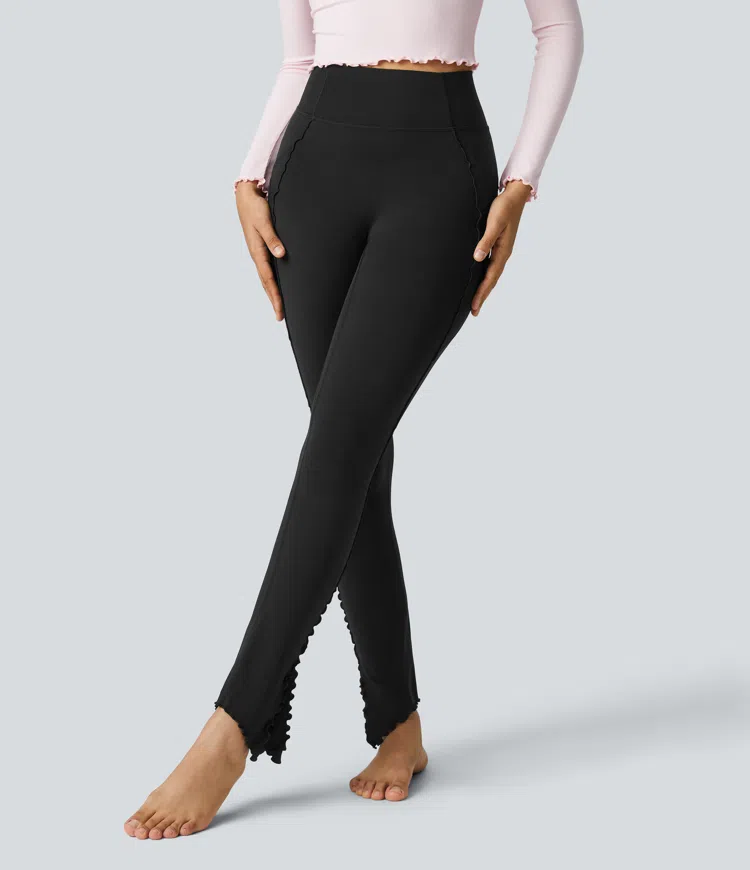 Softlyzero™ High Waist Side Pockets Split Hem Lettuce Slit Regular Length Yoga Leggings 