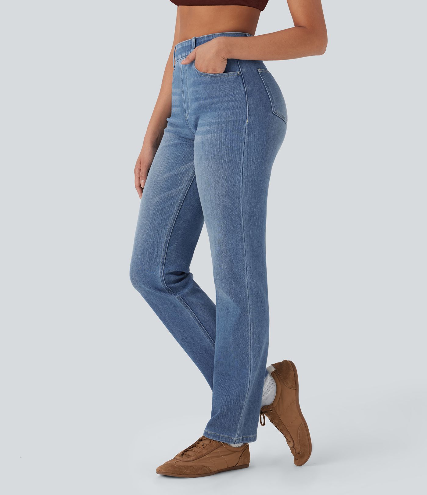 Halara Flex™ High Waist Hose mit Taschen Gerade Geschnittene Lässige Jeans