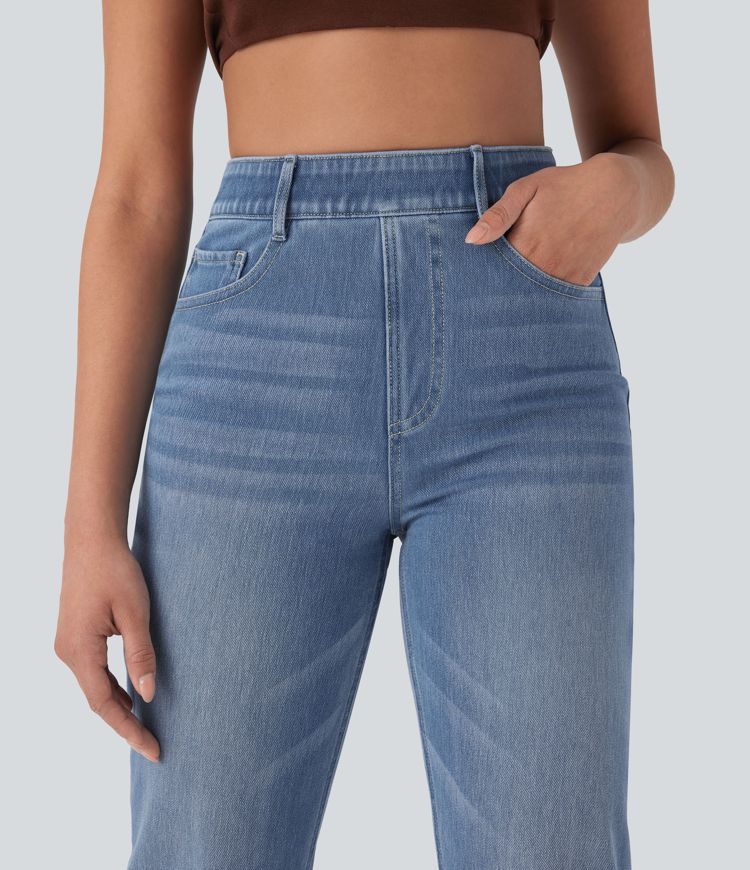 Halara Flex™ High Waisted Pockets Straight Leg Washed Casual Jeans