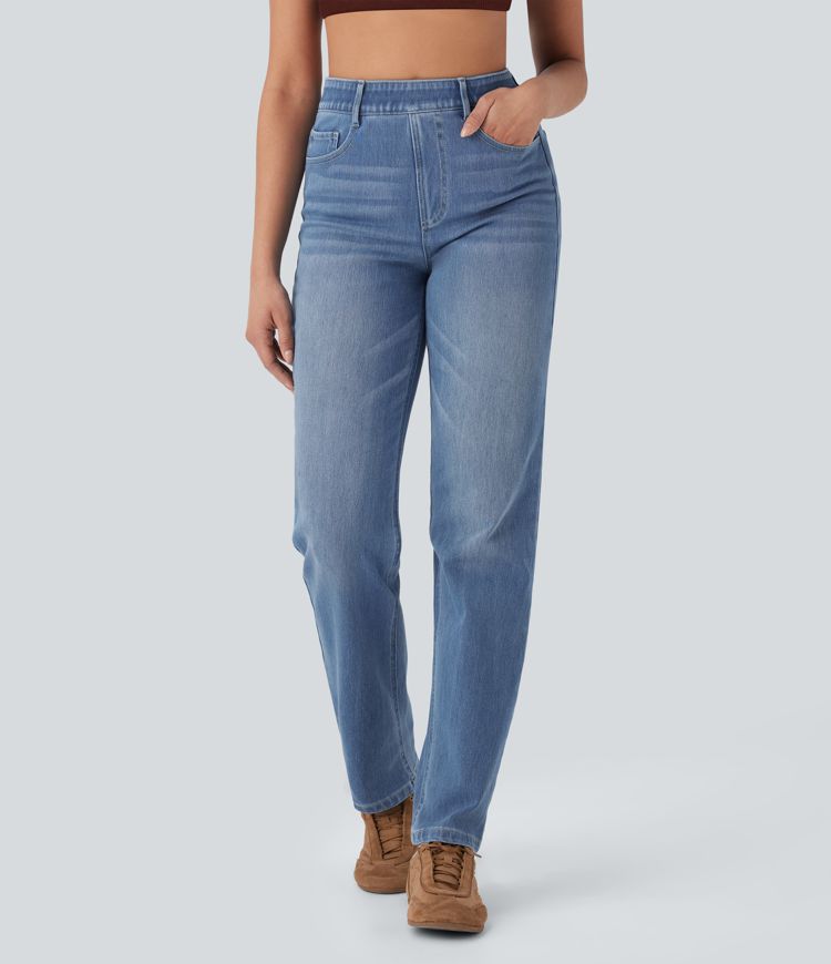 Halara Flex™ High Waisted Pockets Straight Leg Washed Casual Jeans