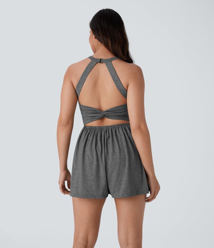 Backless Twisted Side Pocket 2-in-1 Resort Romper-Easy Peezy Edition