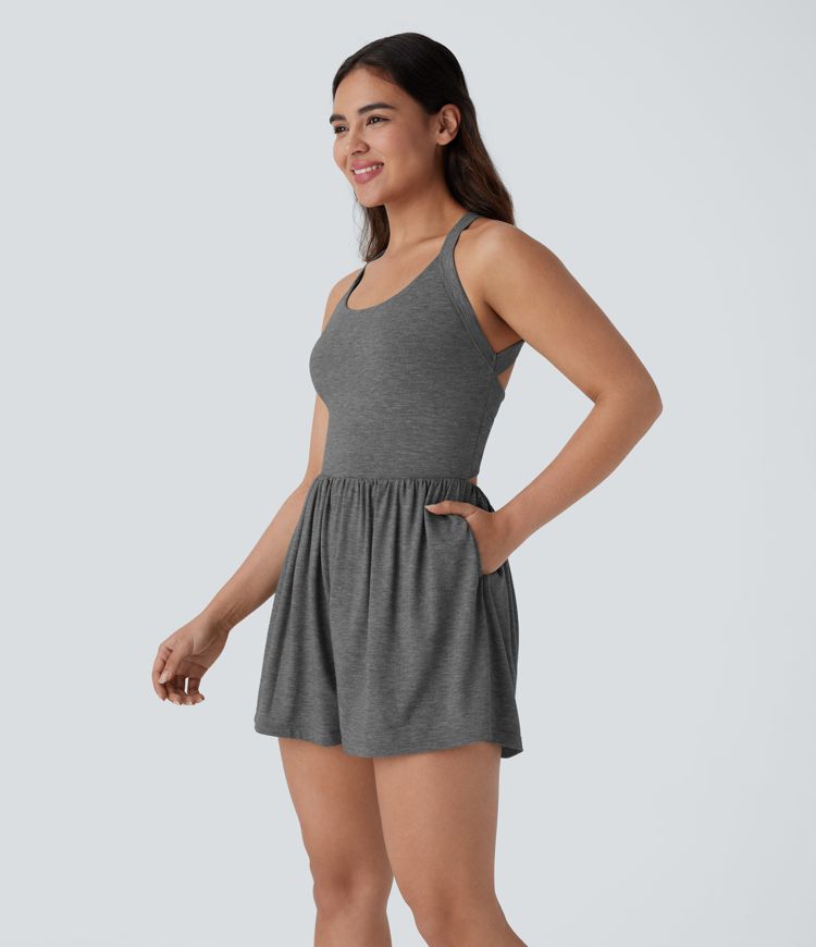Backless Twisted Side Pocket 2-in-1 Resort Romper-Easy Peezy Edition