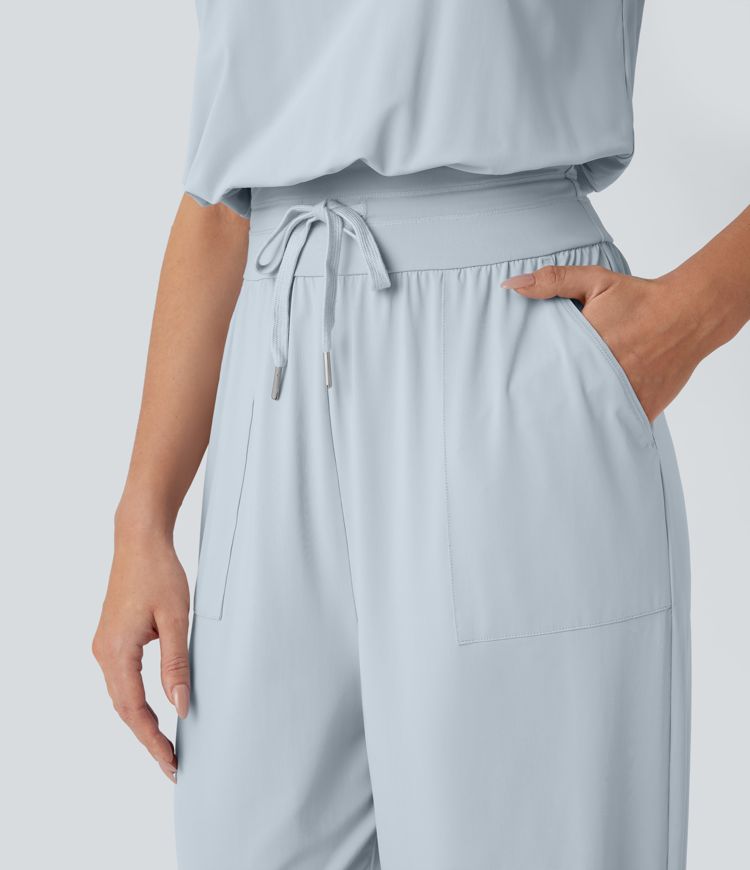 Sleeveless Cut Out Drawstring Pocket Cool Touch Yoga Jumpsuit-UPF50+