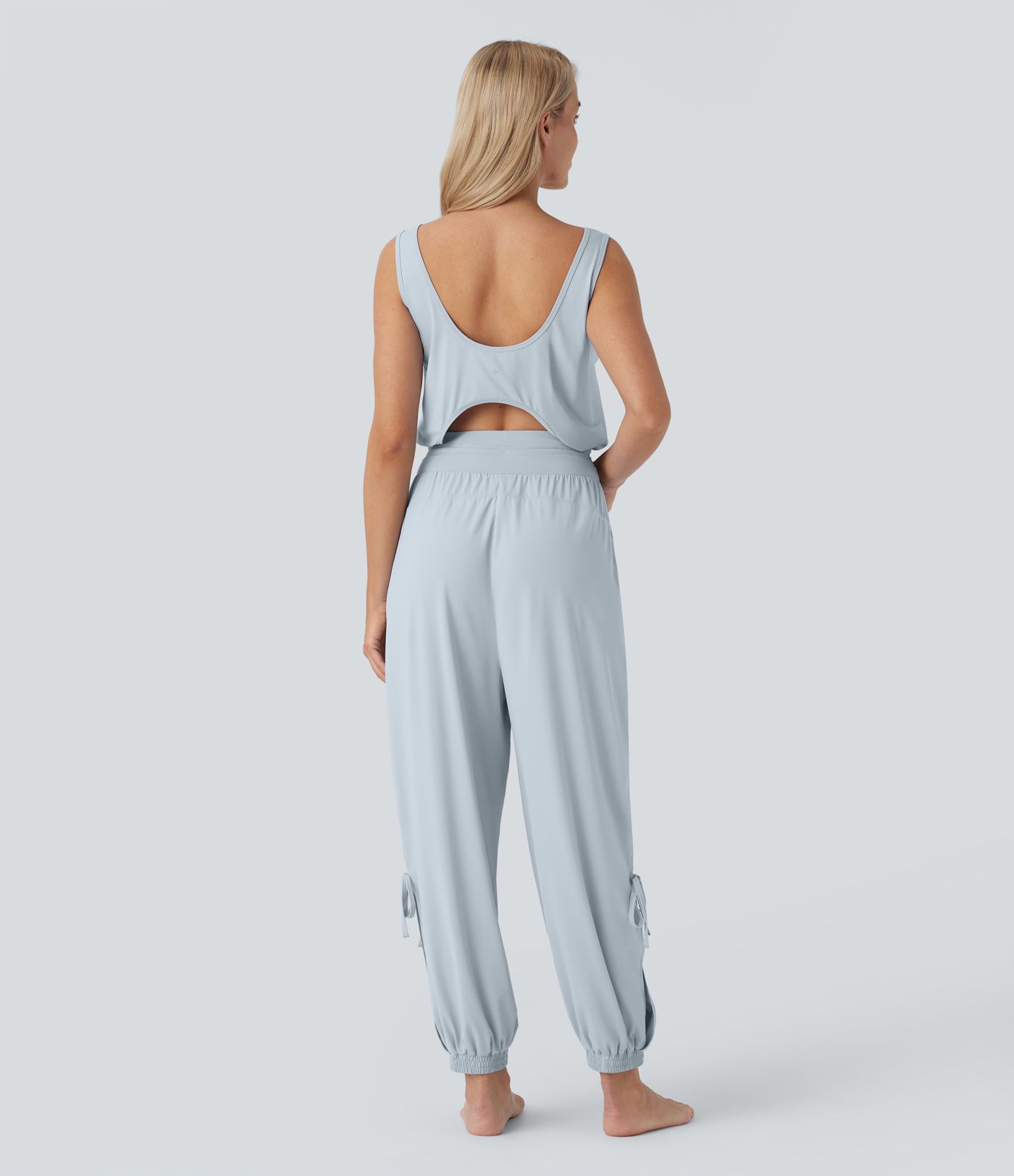 Sleeveless Cut Out Drawstring Pocket Cool Touch Yoga Jumpsuit-UPF50+