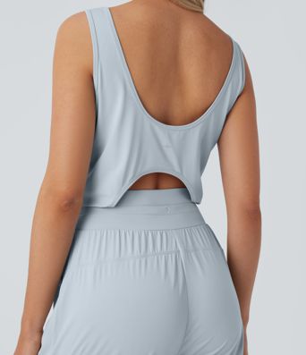 Sleeveless Cut Out Drawstring Pocket Cool Touch Yoga Jumpsuit-UPF50+