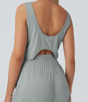 Ausgeschnittenes Kordelzug-Taschen Yoga-Overall mit Kühleffekt-UPF50+