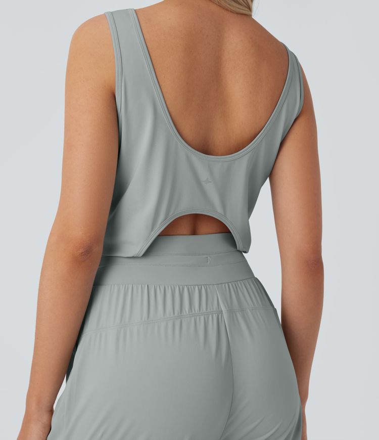 Ausgeschnittenes Kordelzug-Taschen Yoga-Overall mit Kühleffekt-UPF50+