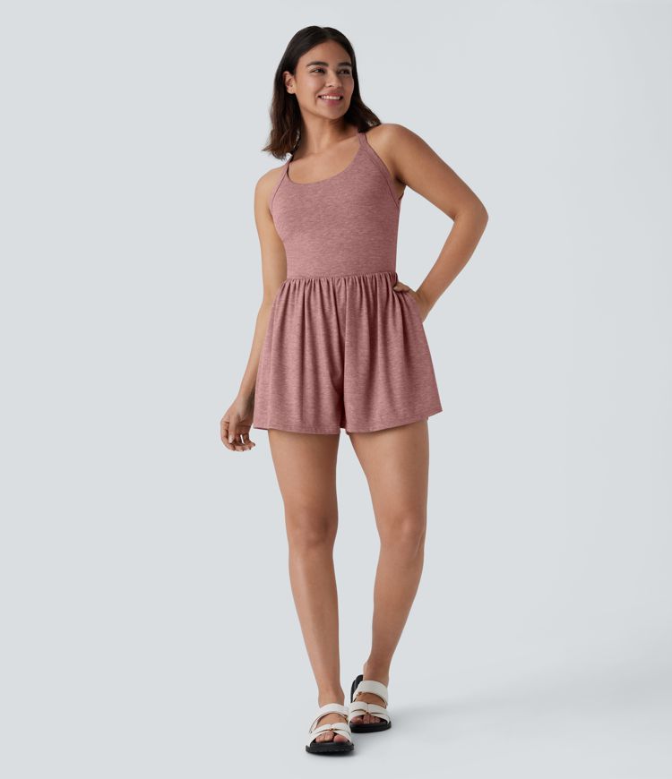 Rückenfreier, gedrehter 2-in-1 Urlaubs-Body mit Seitentaschen - Easy Peezy Edition