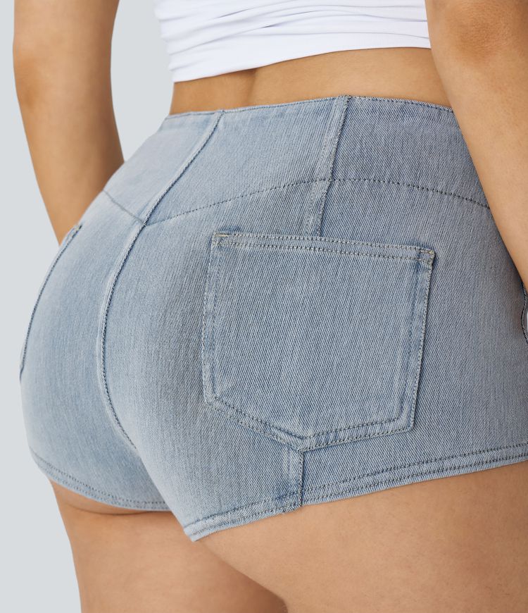 Halara Flex™ Mid Rise Back Pocket Stretchy Knit Denim Casual Hot Shorts 1''