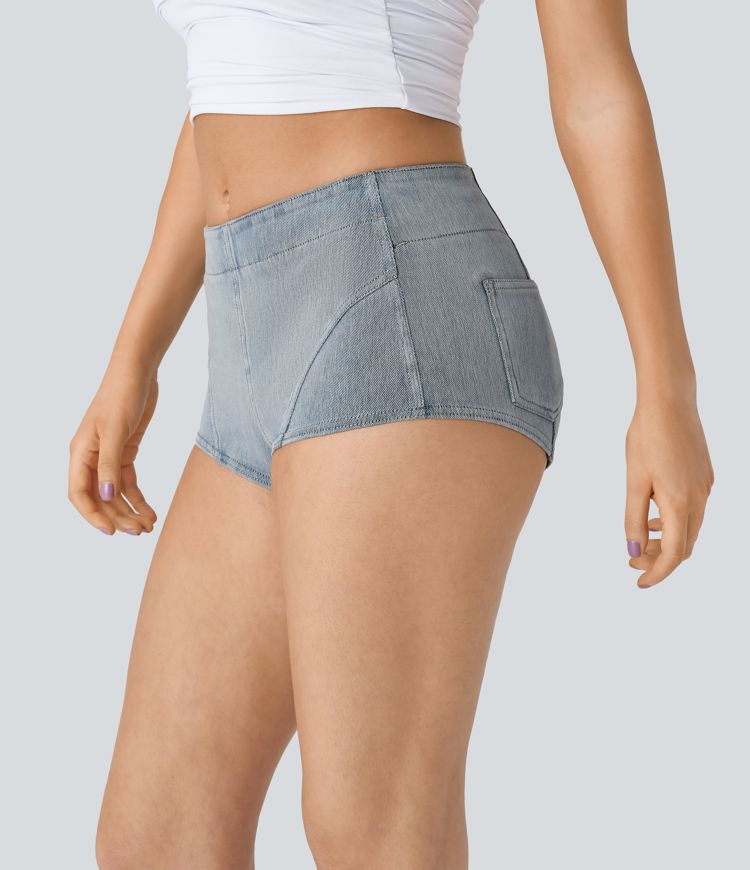 Halara Flex™ Mid Rise Back Pocket Stretchy Knit Denim Casual Hot Shorts 1''