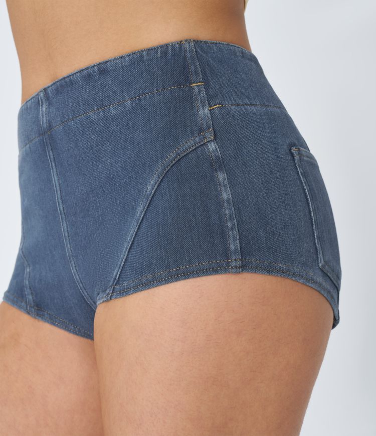 Halara Flex™ Short 2,5cm Casual en Denim Tricoté Extensible à Taille Moyenne avec Poche au Dos