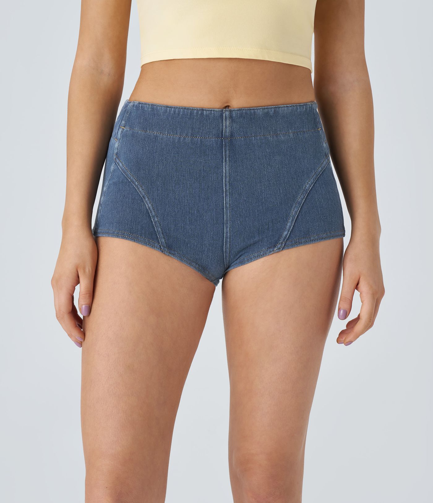 Halara Flex™ Short 2,5cm Casual en Denim Tricoté Extensible à Taille Moyenne avec Poche au Dos